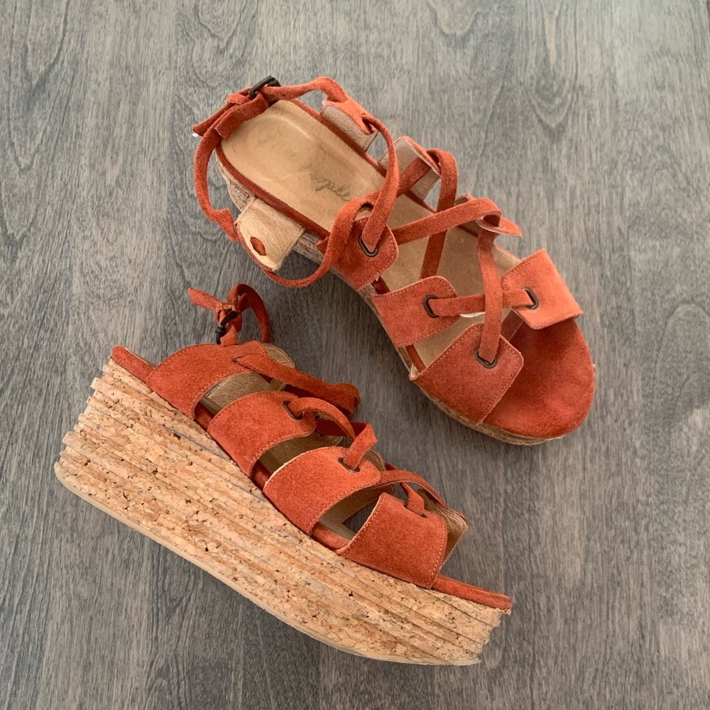 Free people suede strappy cork platform sandals